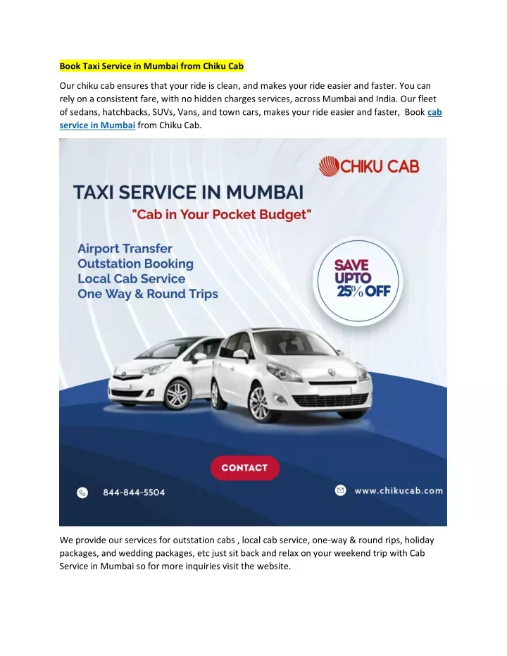 book taxi service in mumbai from chiku cab