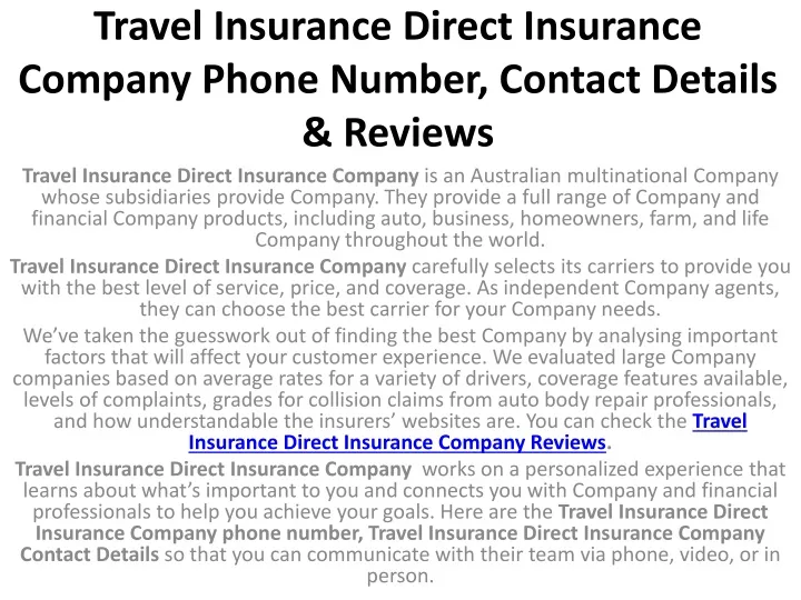 travel insurance direct insurance company phone number contact details reviews