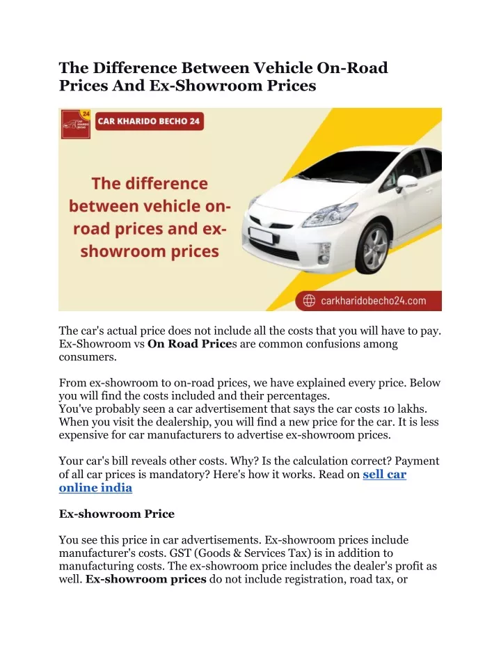 the difference between vehicle on road prices