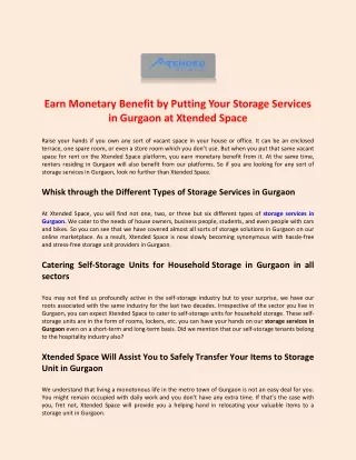 Earn Monetary Benefit By Putting Your Storage Services in Gurgaon at Xtended Space