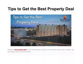 Tips to Get the Best Property Deal
