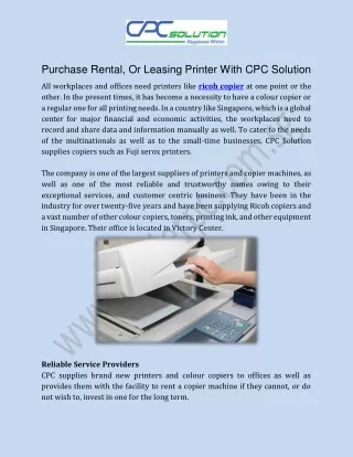 Purchase Rental, Or Leasing Printer With CPC Solution