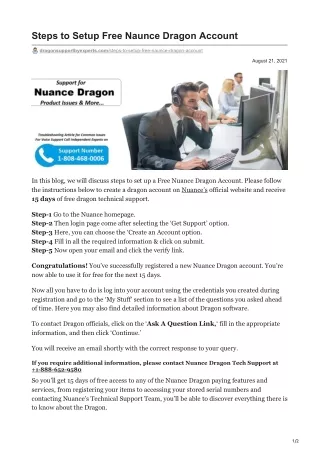 steps to setup free naunce dragon account