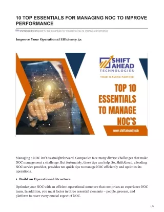 shiftahead.tech-10 TOP ESSENTIALS FOR MANAGING NOC TO IMPROVE PERFORMANCE