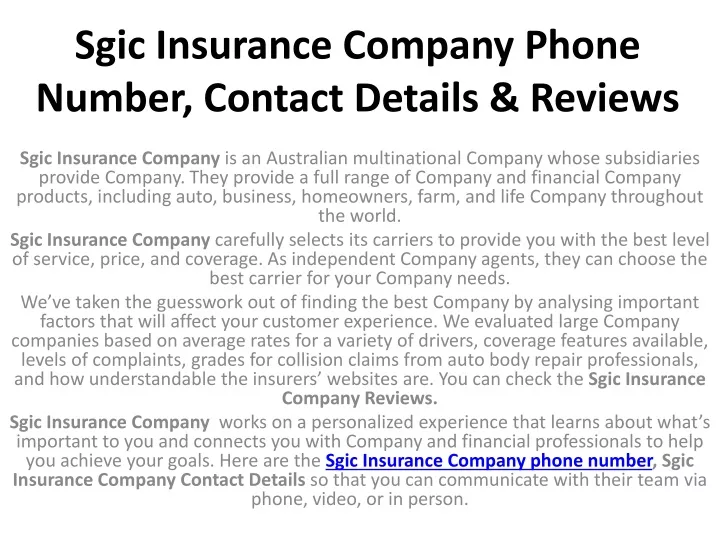 sgic insurance company phone number contact details reviews
