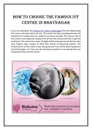 How to Choose the Famous IVF Centre in Bhavnagar