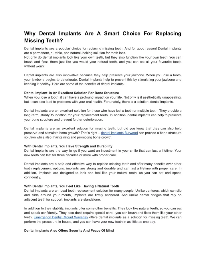 PPT - Why dental implants are a smart choice for replacing missing ...