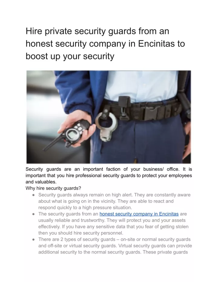 hire private security guards from an honest