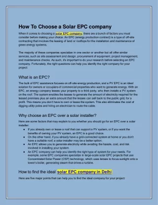 How To Choose an EPC Solar Company