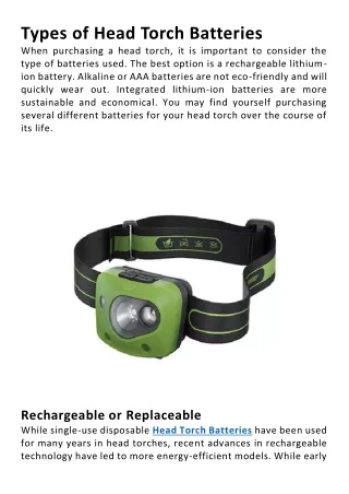 types of head torch batteries when purchasing