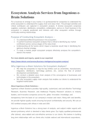 ecosystem analysis services from ingenious e brain solutions