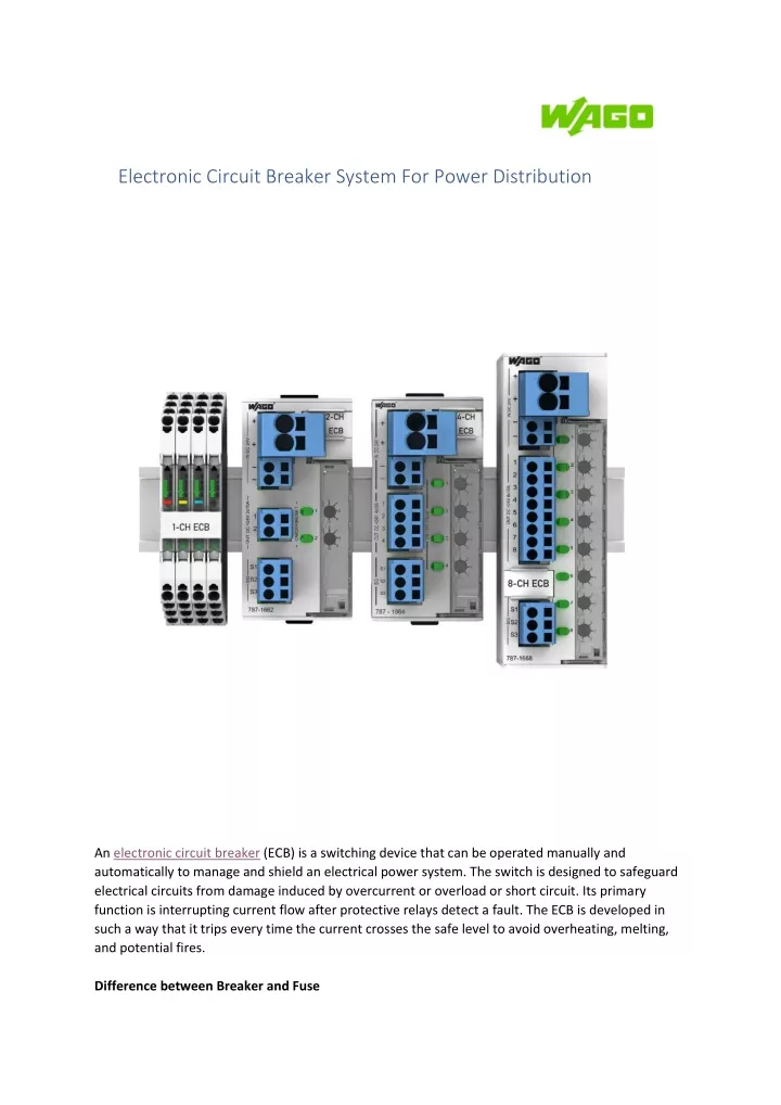 electronic circuit breaker system for power