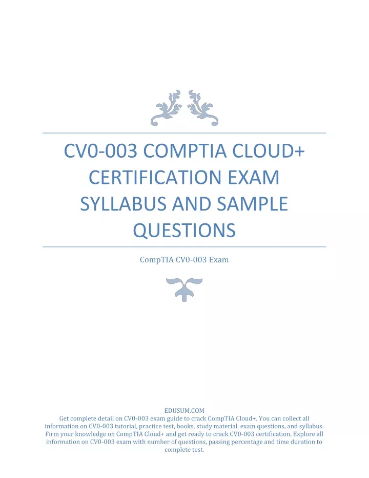 PPT - CV0-003 CompTIA Cloud Certification Exam Syllabus And Sample ...