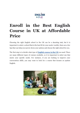 Enroll in the Best English Course in UK at Affordable Price
