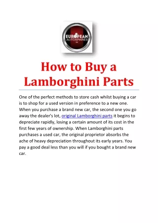 How to Buy a Lamborghini Parts