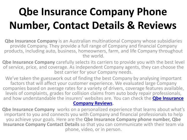 qbe insurance company phone number contact details reviews