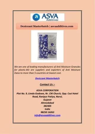 Desiccant Masterbatch | asvaadditives.com
