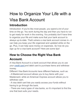 How to Organize Your Life with a Visa Bank Account