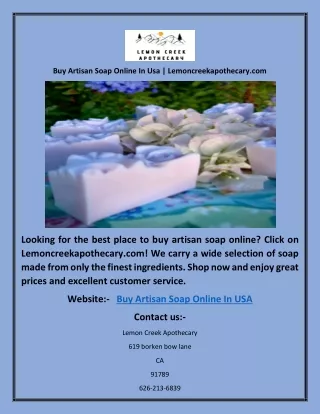 Buy Artisan Soap Online In Usa | Lemoncreekapothecary.com