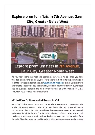 Explore premium flats in 7th Avenue, Gaur City, Greater Noida West