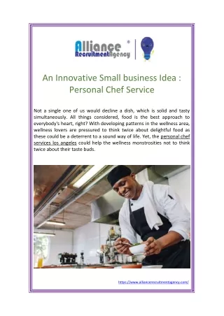 An Innovative Small business Idea Personal Chef Service
