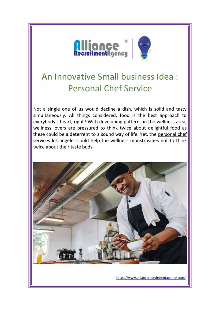 an innovative small business idea personal chef