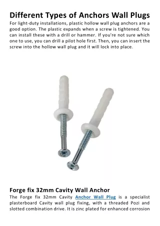 different types of anchors wall plugs for light