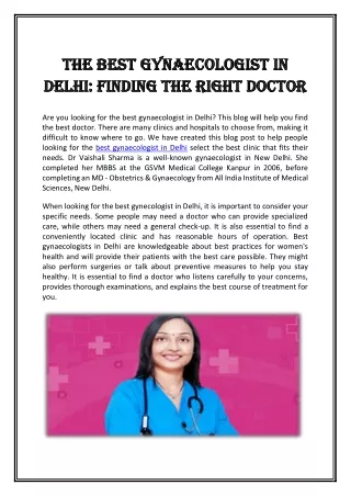 The Best Gynaecologist in Delhi Finding the Right Doctor
