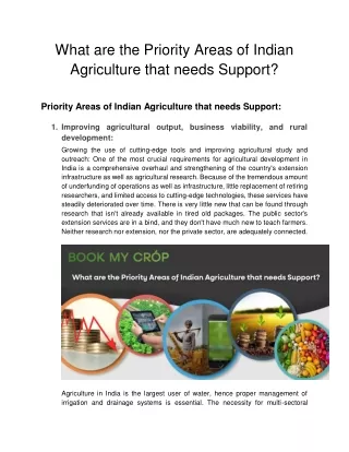 what are the priority areas of indian agriculture