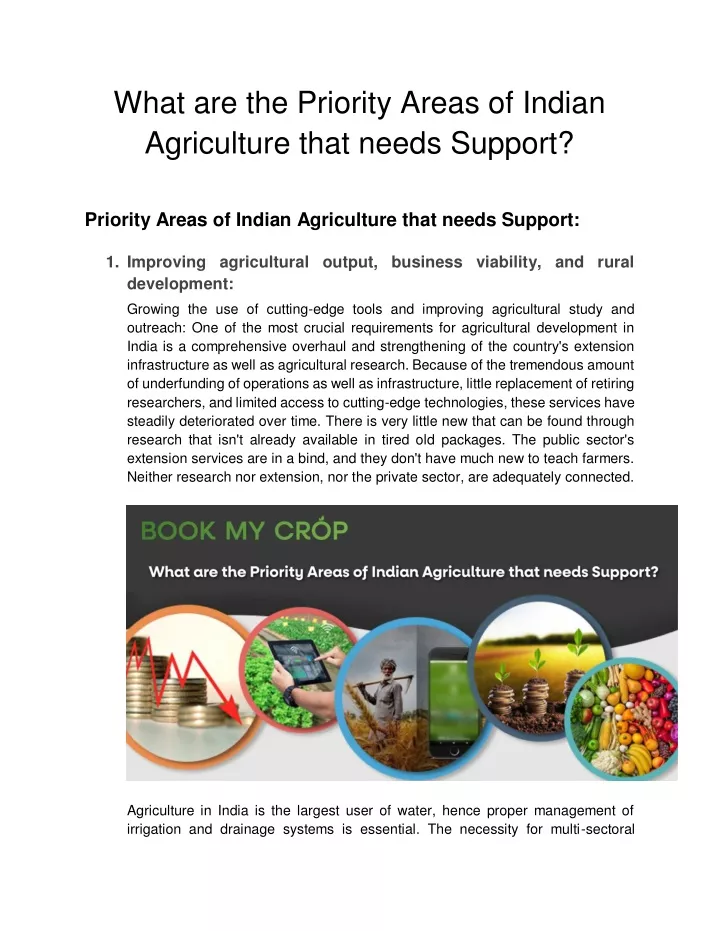 what are the priority areas of indian agriculture