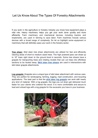 Let Us Know About The Types Of Forestry Attachments