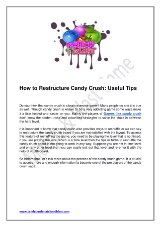 How to Restructure Candy Crush Useful Tips