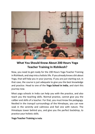 What You Should Know About 200 Hours Yoga Teacher Training In Rishikesh