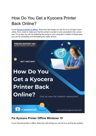how do you get a kyocera printer back online