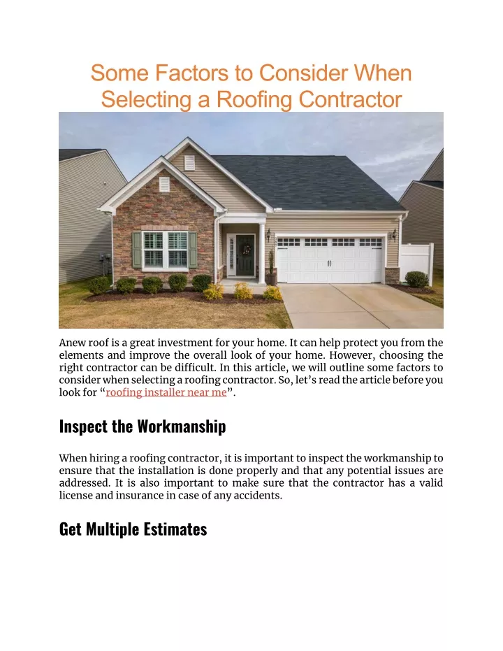 some factors to consider when selecting a roofing