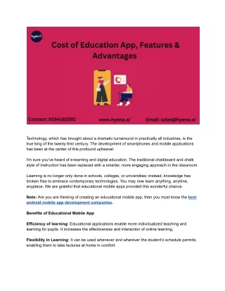 Cost of Education App, Features & Advantages