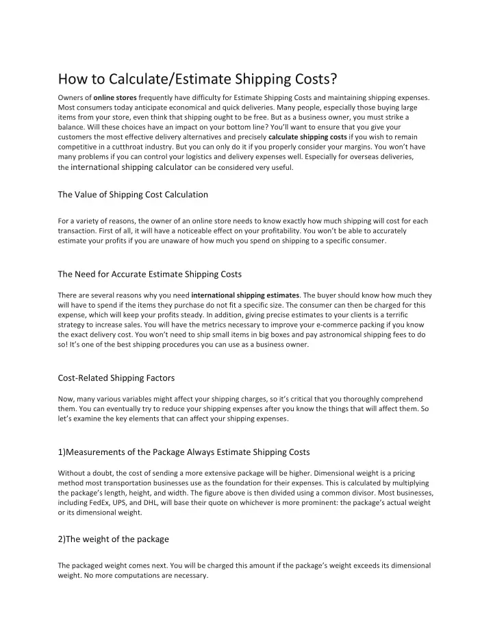 how to calculate estimate shipping costs