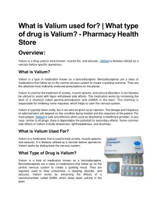 What is Valium used for - Info - Pharmacy Health Store