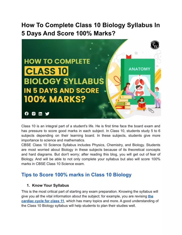 how to complete class 10 biology syllabus