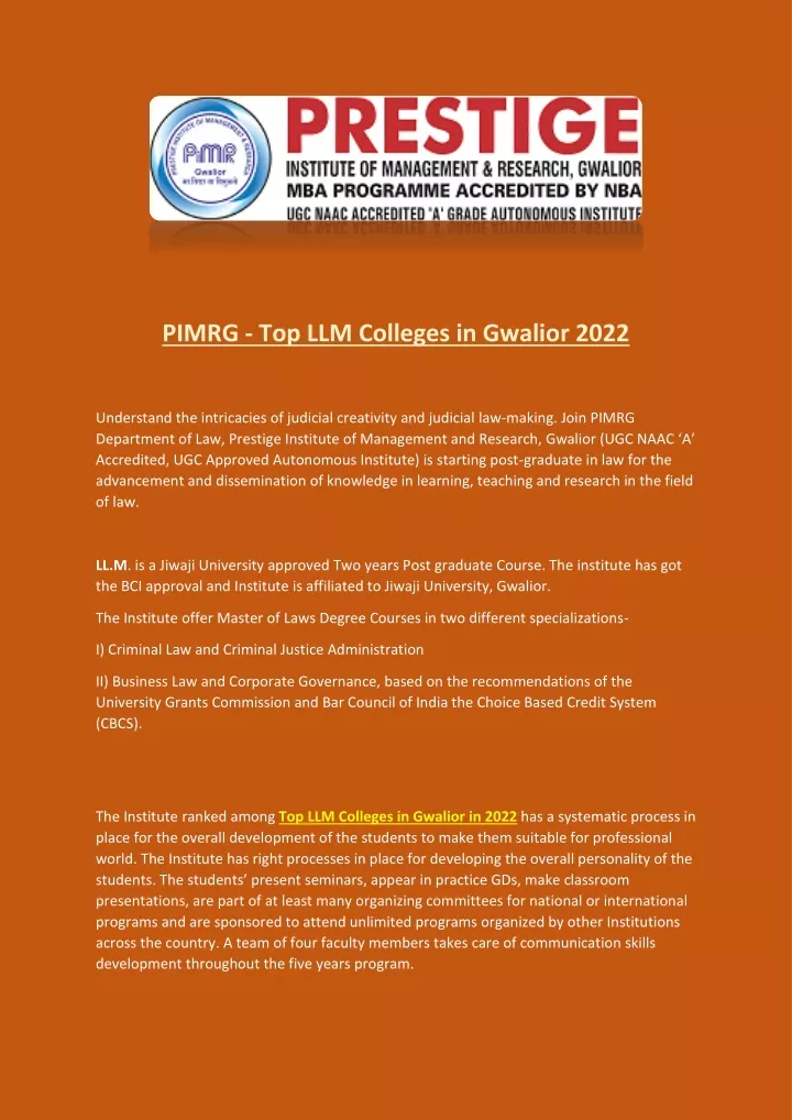 pimrg top llm colleges in gwalior 2022