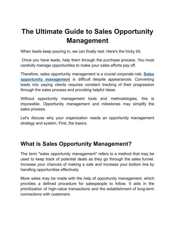 the ultimate guide to sales opportunity management