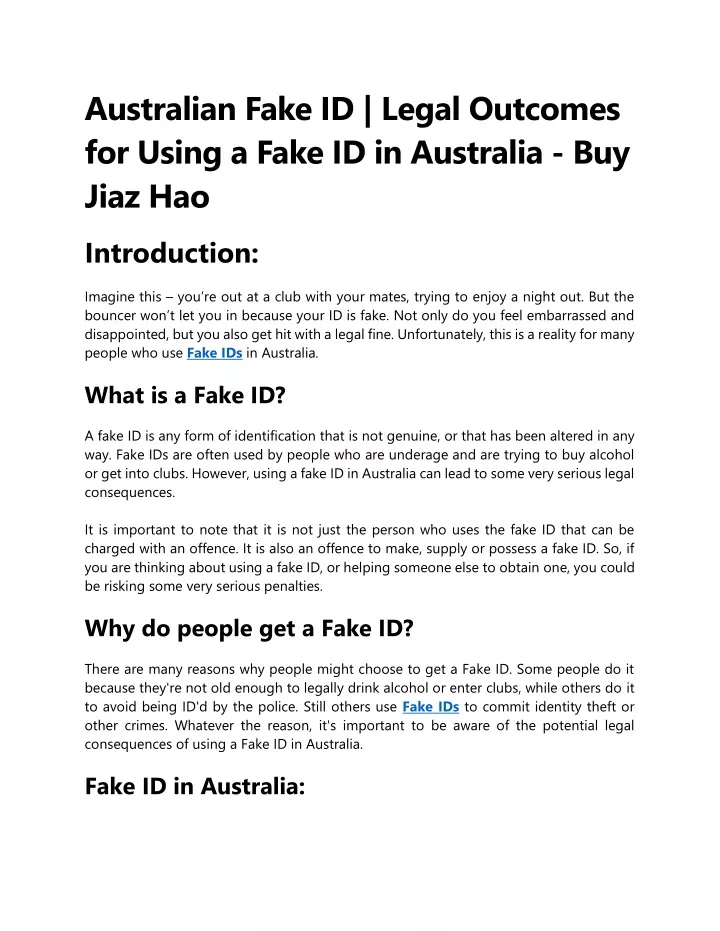 australian fake id legal outcomes for using