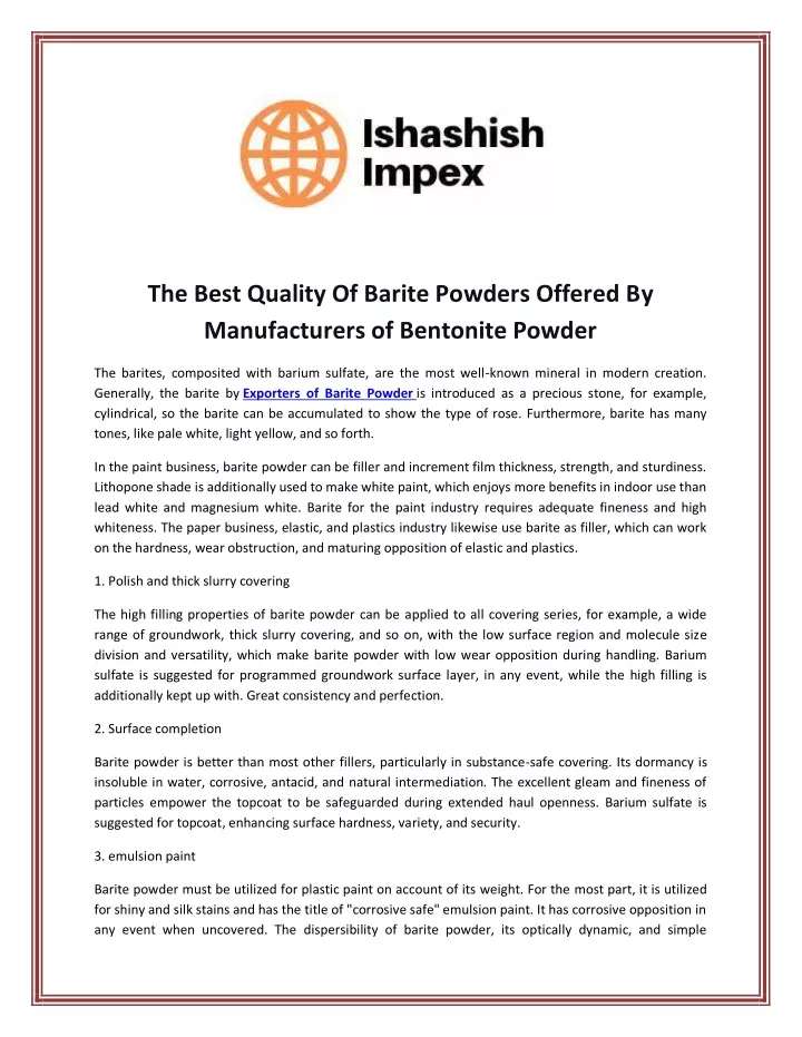 the best quality of barite powders offered
