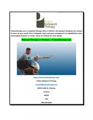 Physical Therapy in Phoenix  Petkovtherapy.com