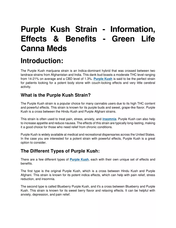 purple kush strain information effects benefits