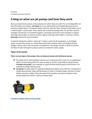 A blog on what are jet pumps and how they work