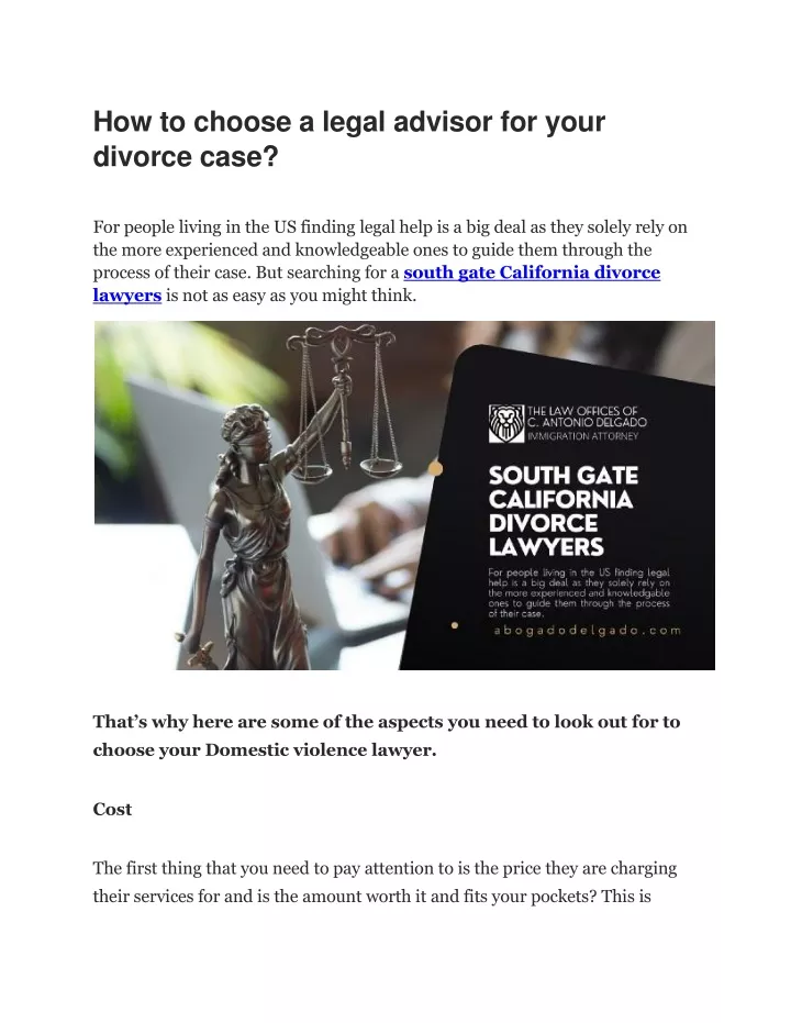 how to choose a legal advisor for your divorce