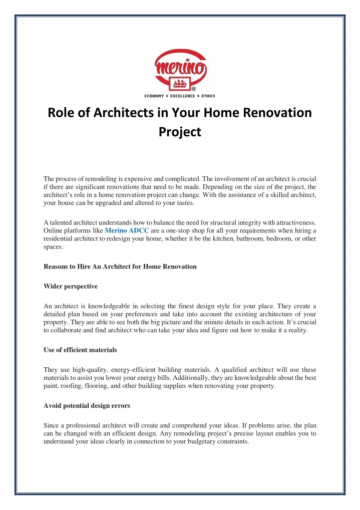 role of architects in your home renovation project