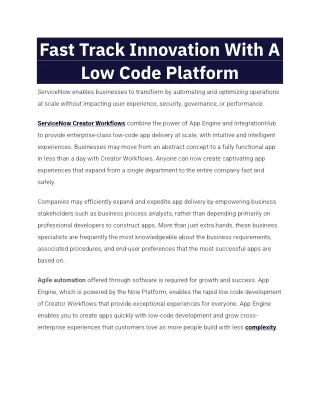 fast track innovation with a low code platform