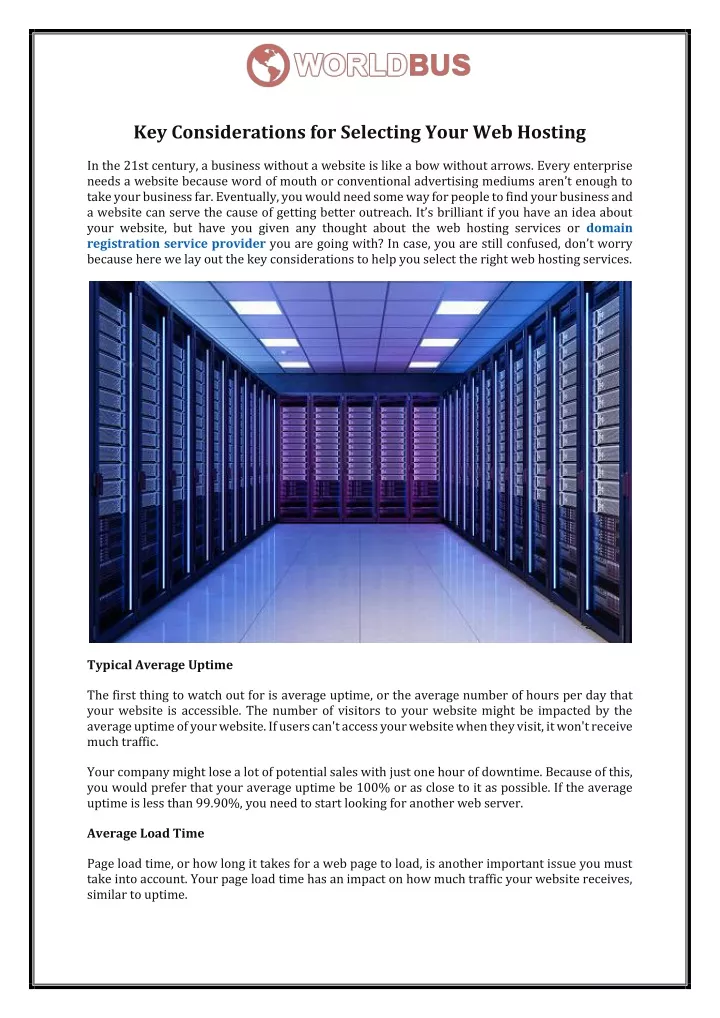 key considerations for selecting your web hosting